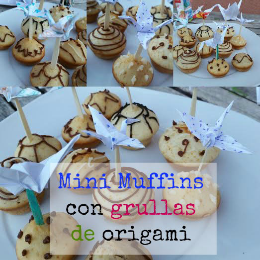 Muffins decorados con grullas de origami